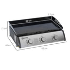 Outsunny Non-Stick Tabletop Gas Barbecue Plate with 3 3kW Burners, 62x46x21cm, Black - Borgè
