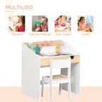 Children's Desk and Chair Set with Drawer and Shelf, Rounded Edges, Ages 6-10, White and Wood