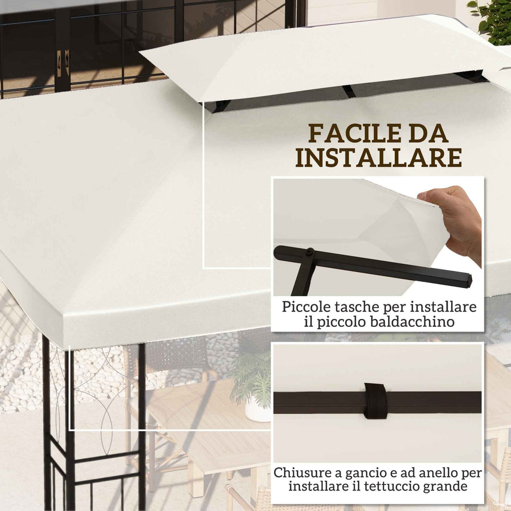 Outsunny 3x4m Waterproof Polyester Garden Gazebo Cover Replacement Roof, Beige
