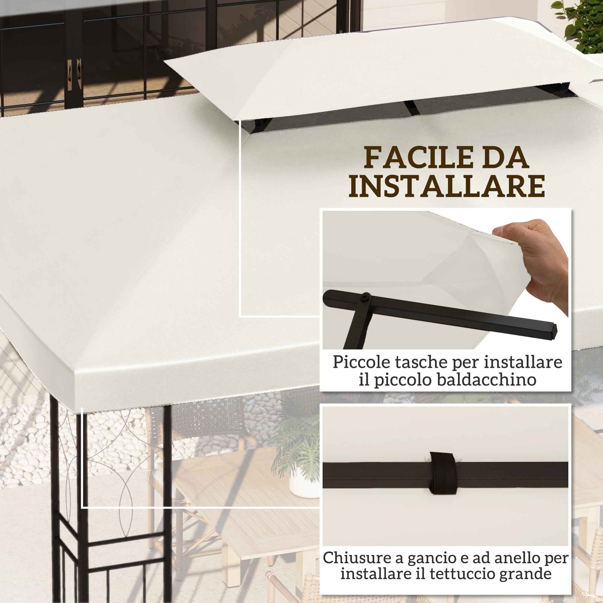 Outsunny 3x4m Waterproof Polyester Garden Gazebo Cover Replacement Roof, Beige