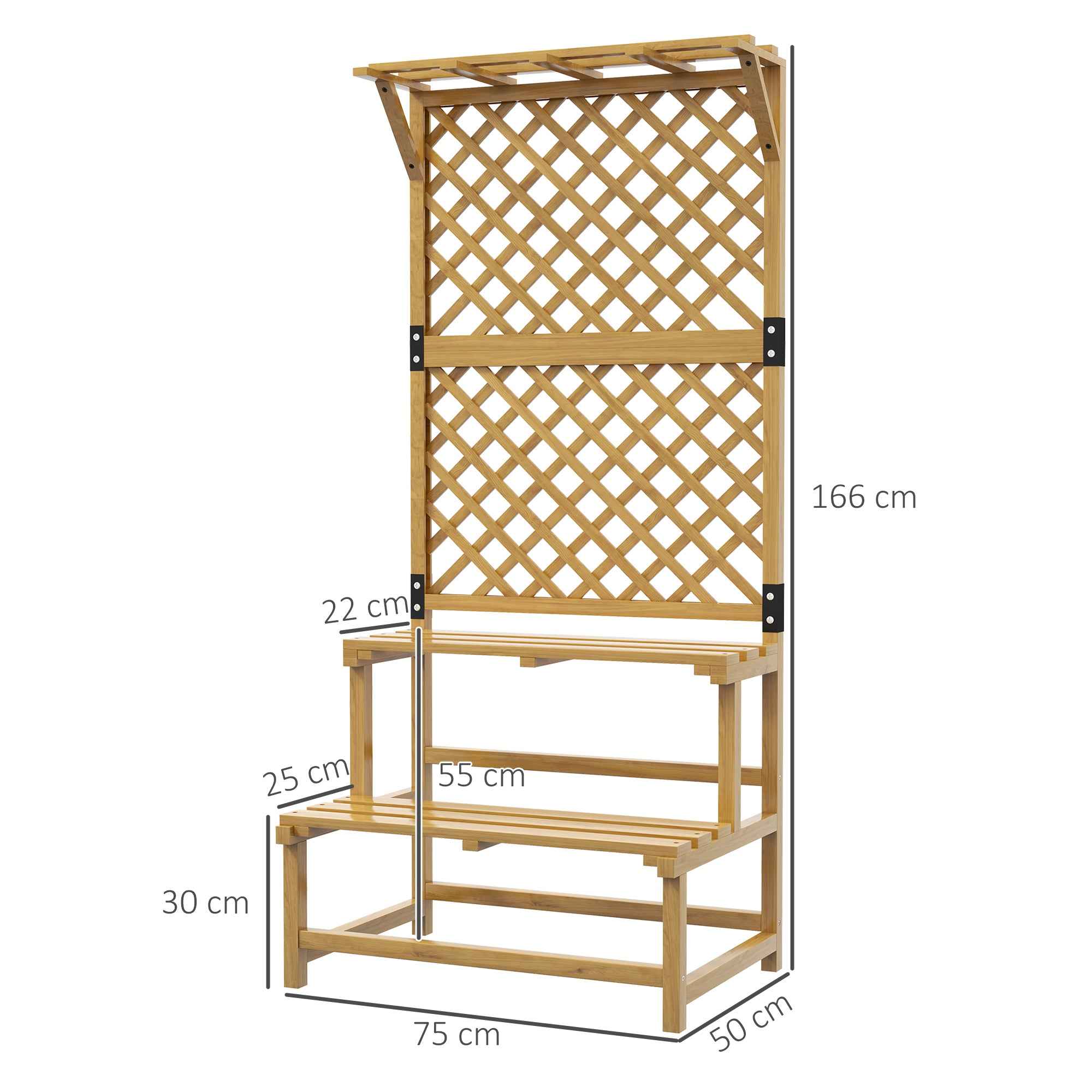 Outsunny Planter with Trellis for Climbing Plants, 2 Shelves and Top Bar, in Fir Wood, 75x50x166 cm, Yellow