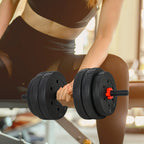 Set of 2 Dumbbells Convertible into a Barbell, 25kg Total with 12 Steel and Plastic Weight Discs for Home Training