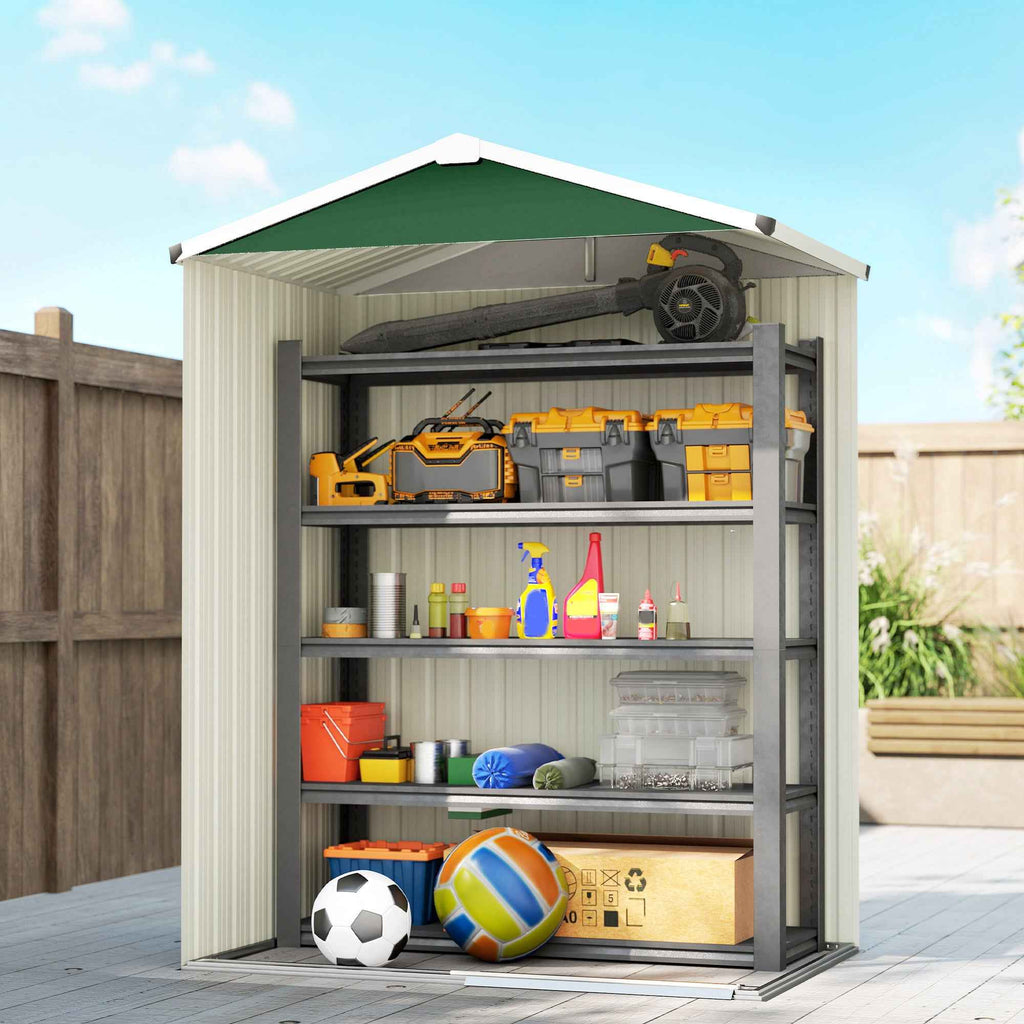 Outsunny 1.1m² Steel Garden Shed with Lockable Sliding Door, 136x87x179cm, Green