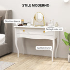 Dressing Table and Console Table for Entrance Hall with Large Wooden Drawer, 100x40x74 cm, White