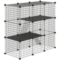Modular Pet Playpen with 31 Panels, 2 Doors and 2 Ramps, Made of Steel and PP, 105x45x105 cm, Black