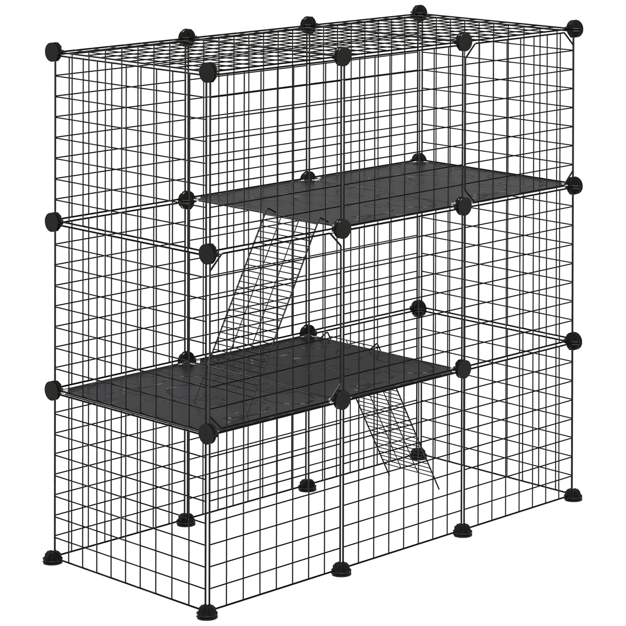 Modular Pet Playpen with 31 Panels, 2 Doors and 2 Ramps, Made of Steel and PP, 105x45x105 cm, Black