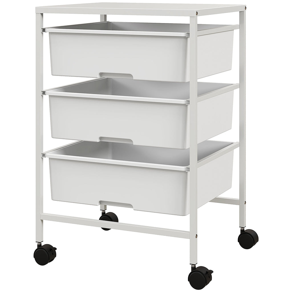 HOMCOM Multipurpose Trolley with 3 Removable Baskets and Wheels for Kitchen and Office in Steel and PP, White - Borgè