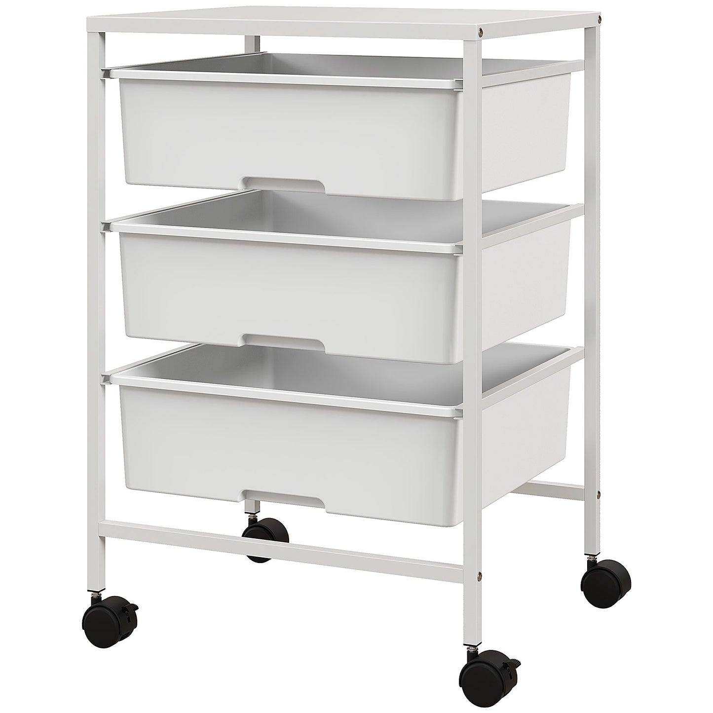 HOMCOM Multipurpose Trolley with 3 Removable Baskets and Wheels for Kitchen and Office in Steel and PP, White