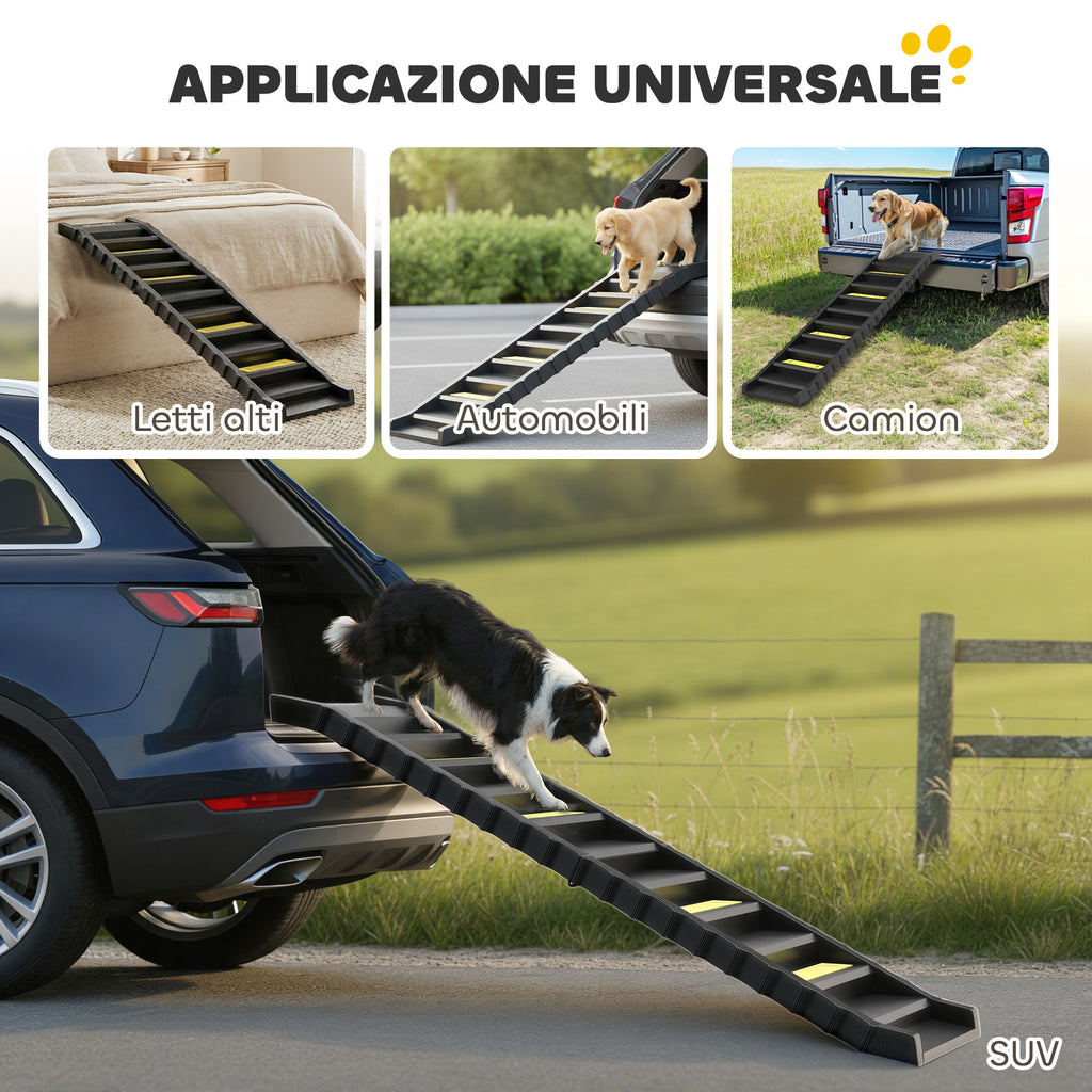PawHut 10-Step Non-Slip Folding Dog Step for Cars and Beds, 150 lb Capacity, Black