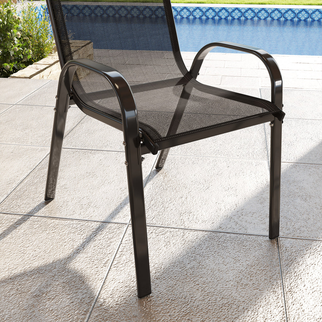 Outsunny Set of 2 Stackable Garden Chairs with Curved Armrests, Steel and Breathable Fabric, 54x71x93 cm, Black