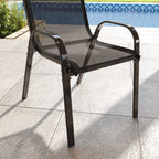 Outsunny Set of 2 Stackable Garden Chairs with Curved Armrests, Steel and Breathable Fabric, 54x71x93 cm, Black