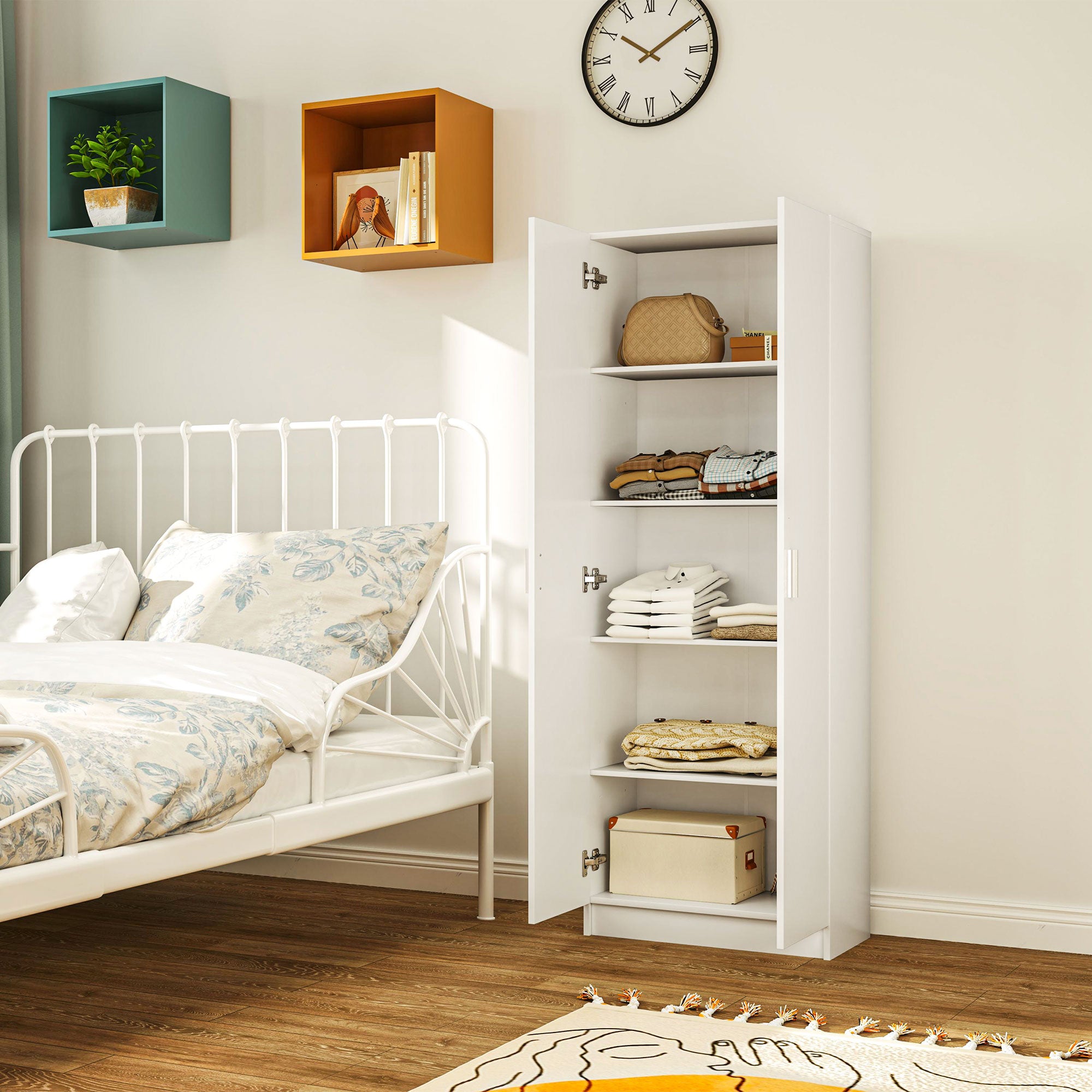 Modern Multipurpose Cabinet with 5 Shelves and Adjustable Levels, in Wood, 60x31.5x165 cm, White