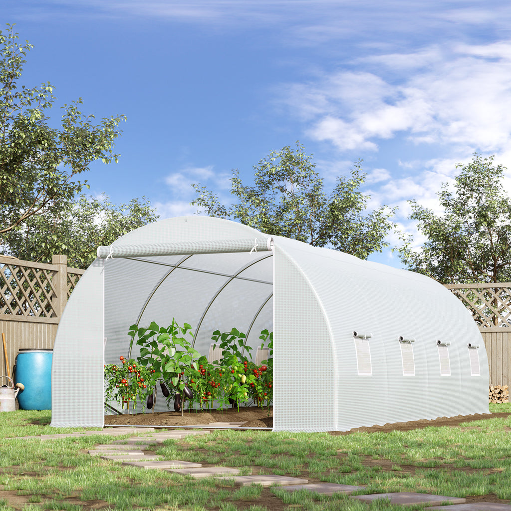 Outsunny 6x3x2m Tunnel Greenhouse, Metal Frame and PE Cover, White