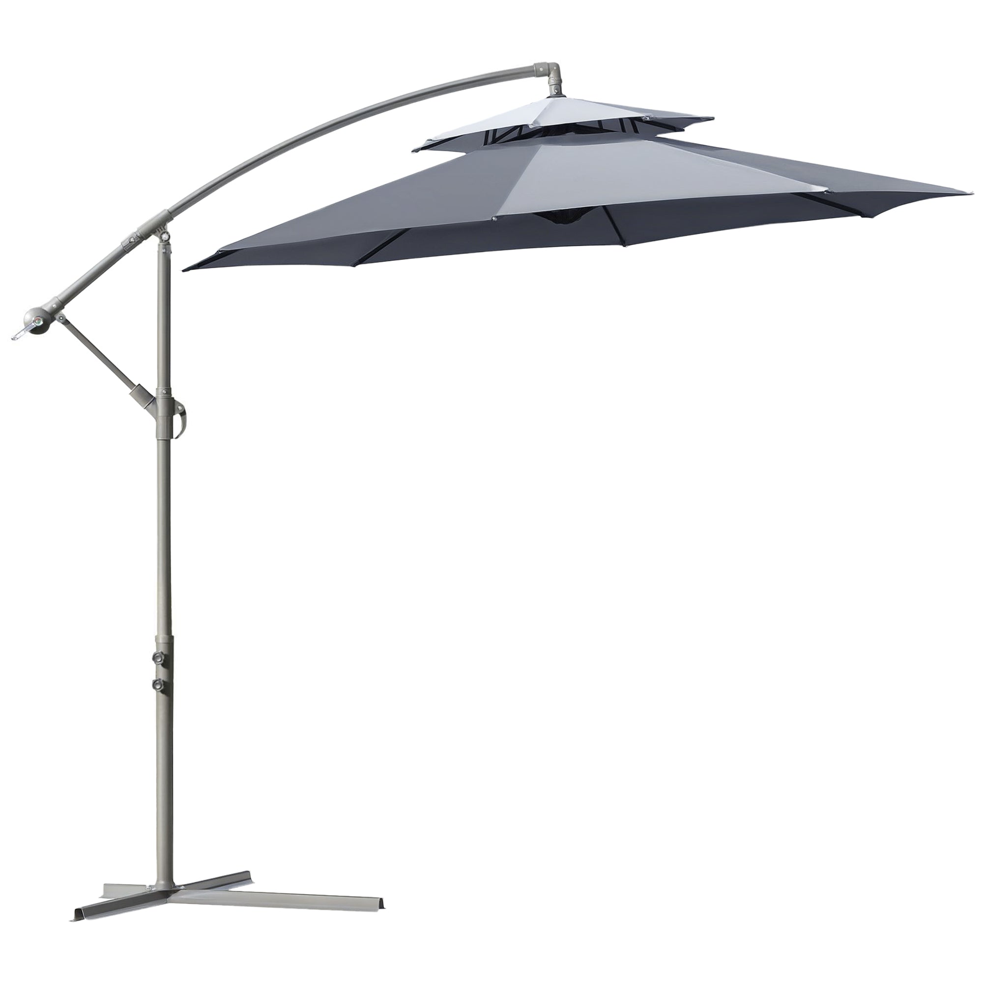 2.7x2.7m Cantilever Umbrella with 2-Tier Adjustable Canopy and Cross Base, Grey