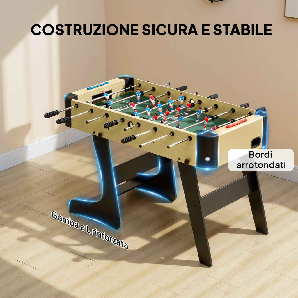 SPORTNOW Folding Table Football with Non-Slip Grips, 2 Balls and Scoreboard, Green and Wood Color