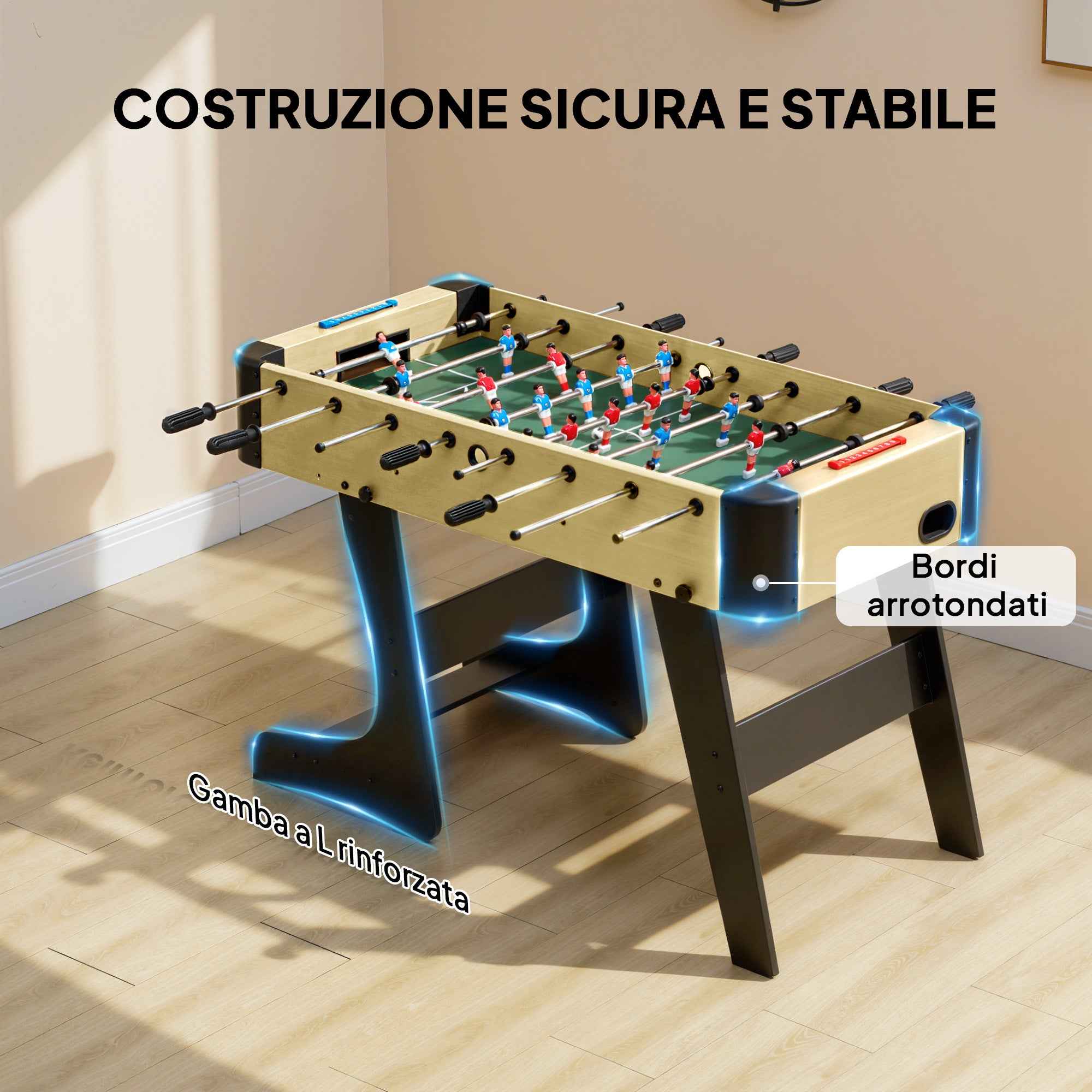 SPORTNOW Folding Table Football with Non-Slip Grips, 2 Balls and Scoreboard, Green and Wood Color