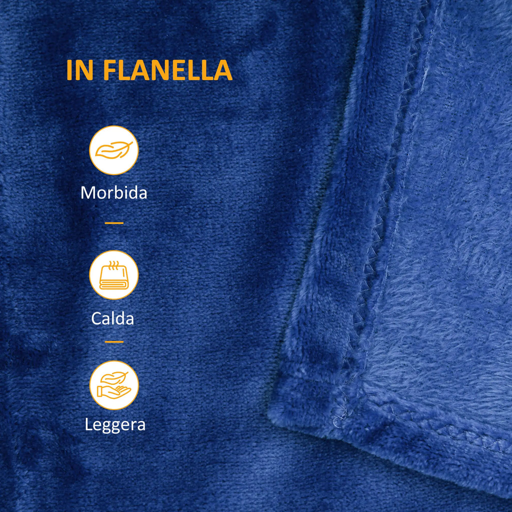Dark Blue 330 GSM Reversible Flannel Blanket for Indoor and Outdoor Use, 203x152x0.5 cm, Dark Blue