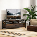 Industrial TV Cabinet with 3 Drawers and 3 Open Shelves, in Wood and Steel, 147x40x50 cm, Black and Brown