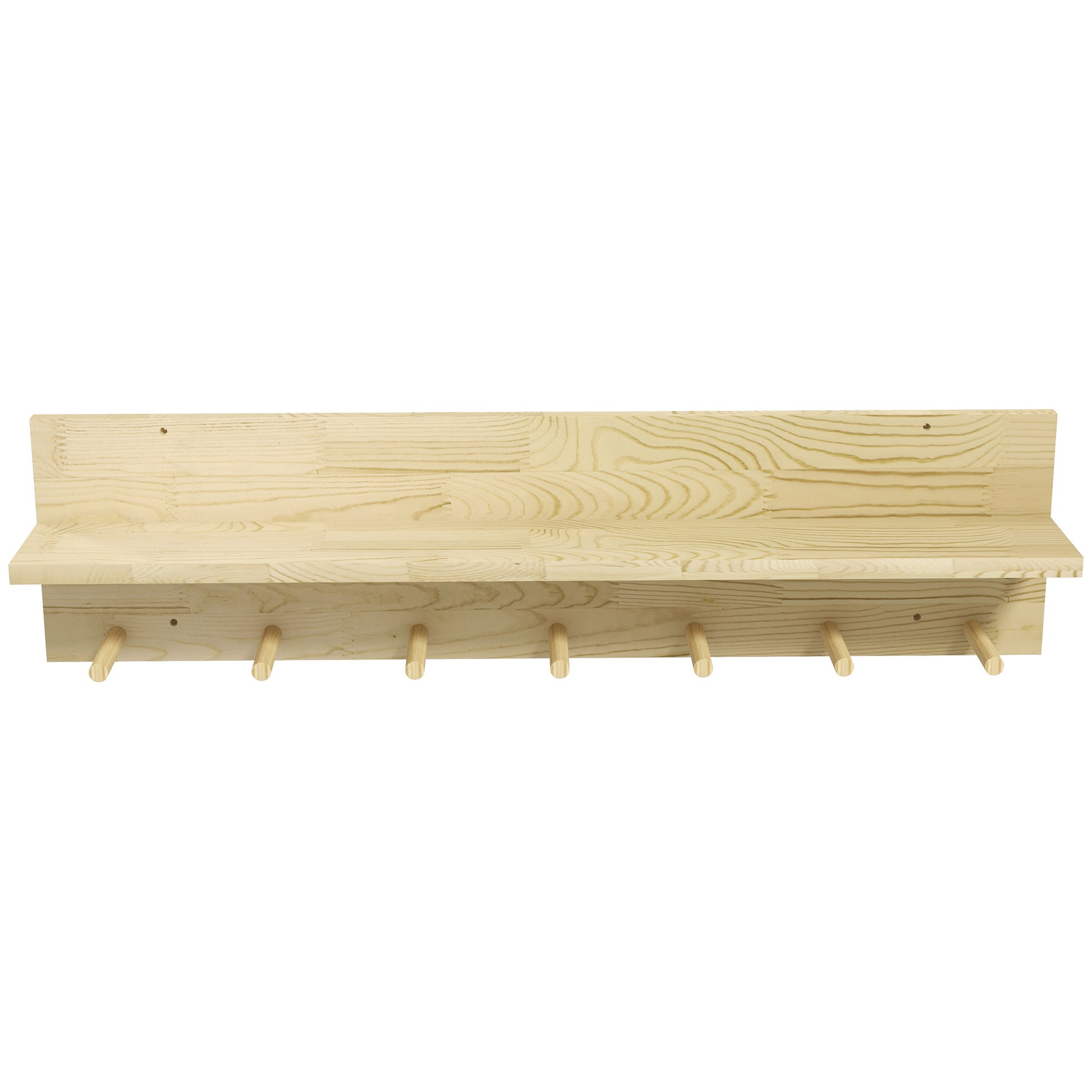 HOMCOM Wall Shelf in Fir Wood with 7 Hooks for Entrance and Living Room, 80x12x20 cm - Borgè