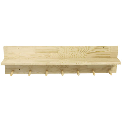 HOMCOM Wall Shelf in Fir Wood with 7 Hooks for Entrance and Living Room, 80x12x20 cm - Borgè