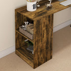 Space-Saving Corner Desk with S-Shaped Shelf, Wooden, 140x120x78 cm, Brown and Black