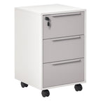 3-Drawer Office Filing Cabinet with Security Keys and 4 Wheels, Wooden, 40x40x63.5 cm, White and Grey