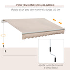 Outdoor Awning with Roller Arms and Crank Opening, 295x200 cm, Beige - Borgè