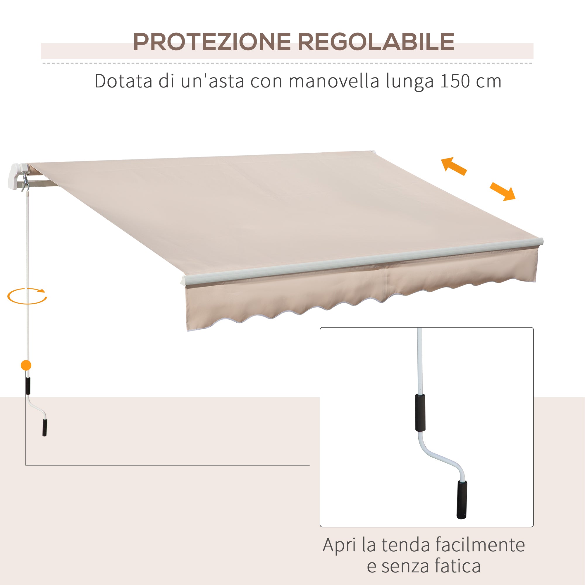 Outdoor Awning with Roller Arms and Crank Opening, 295x200 cm, Beige - Borgè