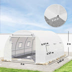 Outsunny Tunnel Greenhouse with 2 Removable Poles and Mesh Doors and Windows, in Galvanized Steel and PE, 396x300x200 cm, White