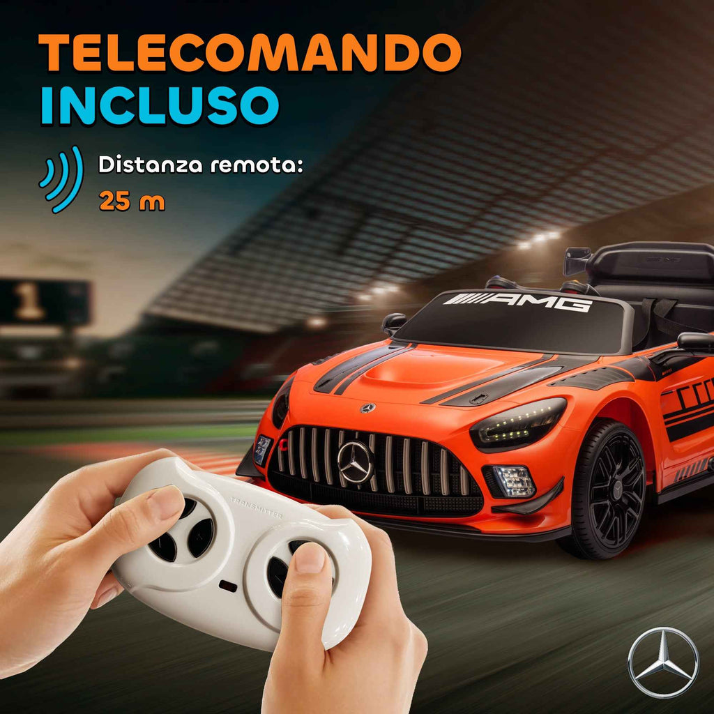 AIYAPLAY Electric Car for Children 3-8 Years Mercedes-AMG 12V with Remote Control, LED Lights, Transport Wheels, Orange
