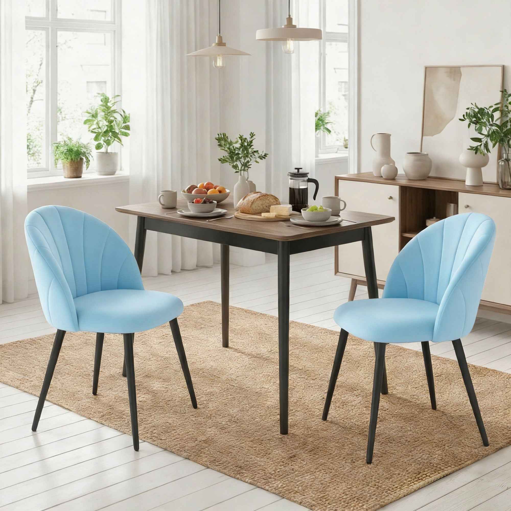 HOMCOM Set of 2 Upholstered Dining Chairs with Shell Back in Velvet, 52x55x79 cm, Blue