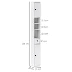 Space-Saving Bathroom Column with 2 Cabinets, 3 Open Shelves and Drawer, in Wood, 20x20x178 cm, White