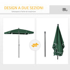 Rectangular Garden Umbrella 2x2.4 m with Adjustable Inclination and Aluminum Pole, Green and Black