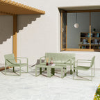 5 Piece Slatted Garden Set with Sofa, 2 Armchairs and 2 Coffee Tables in Green Polypropylene