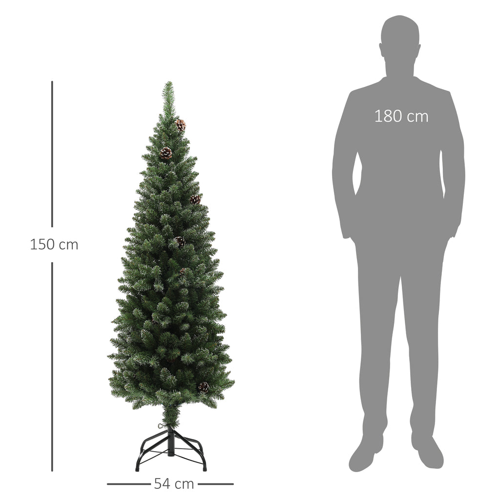 150cm Tall Snow-Covered Christmas Tree with 395 Branches, Pine Cones and Steel Base