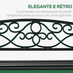Outsunny 2-Seater Steel and Cast Iron Garden Bench with Armrests and Decoration, 128x58.5x85cm, Black