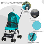 Folding Dog Stroller for Small Dogs, Swivel Wheels with EVA Brake and Safety Leash, 65x42x94cm Green