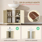 kleankin 2-Door Vanity Unit with Adjustable Shelf and U-Shaped Cutout, 60x30x60 cm, Oak