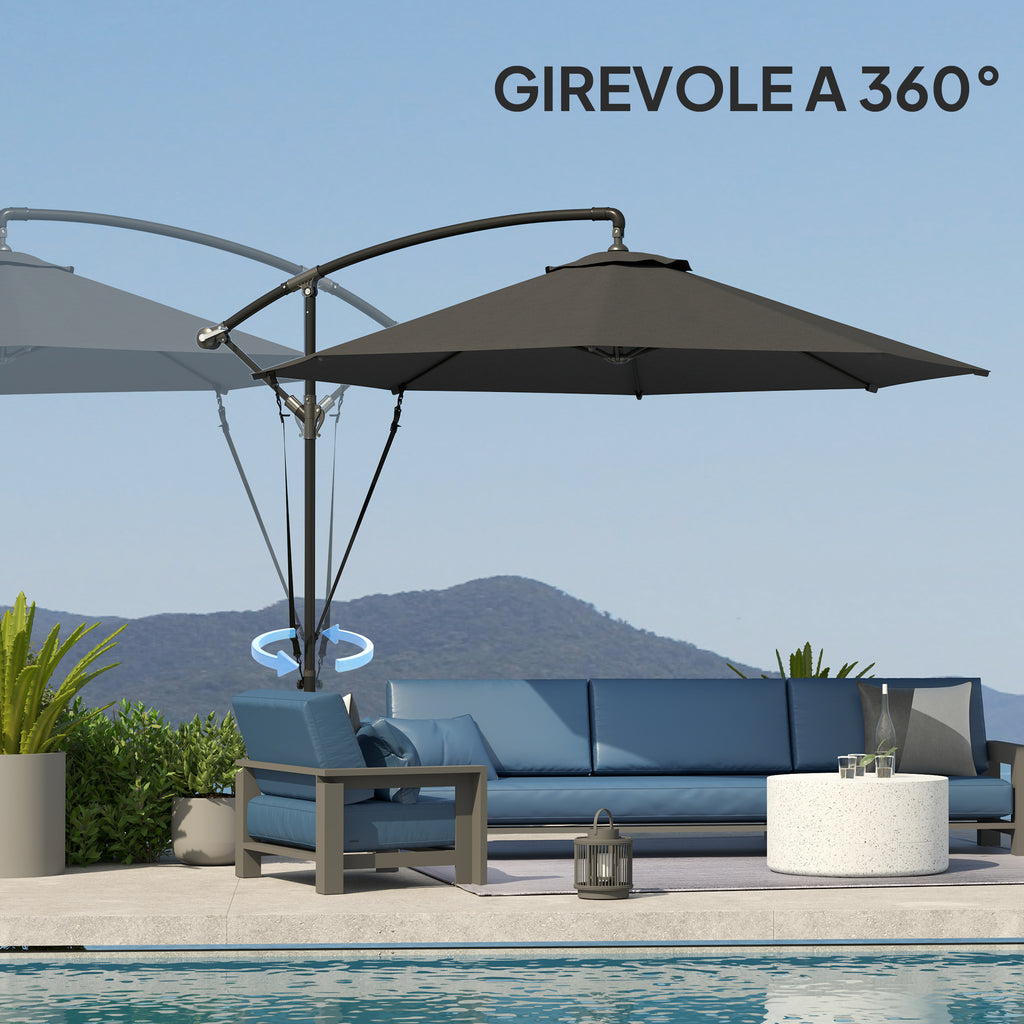 Round Tiltable and Swivel Garden Umbrella, Crank and UPF 50+ Protection, Ø3 m, Dark Gray