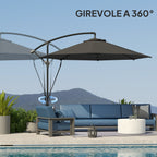 Round Tiltable and Swivel Garden Umbrella, Crank and UPF 50+ Protection, Ø3 m, Dark Gray