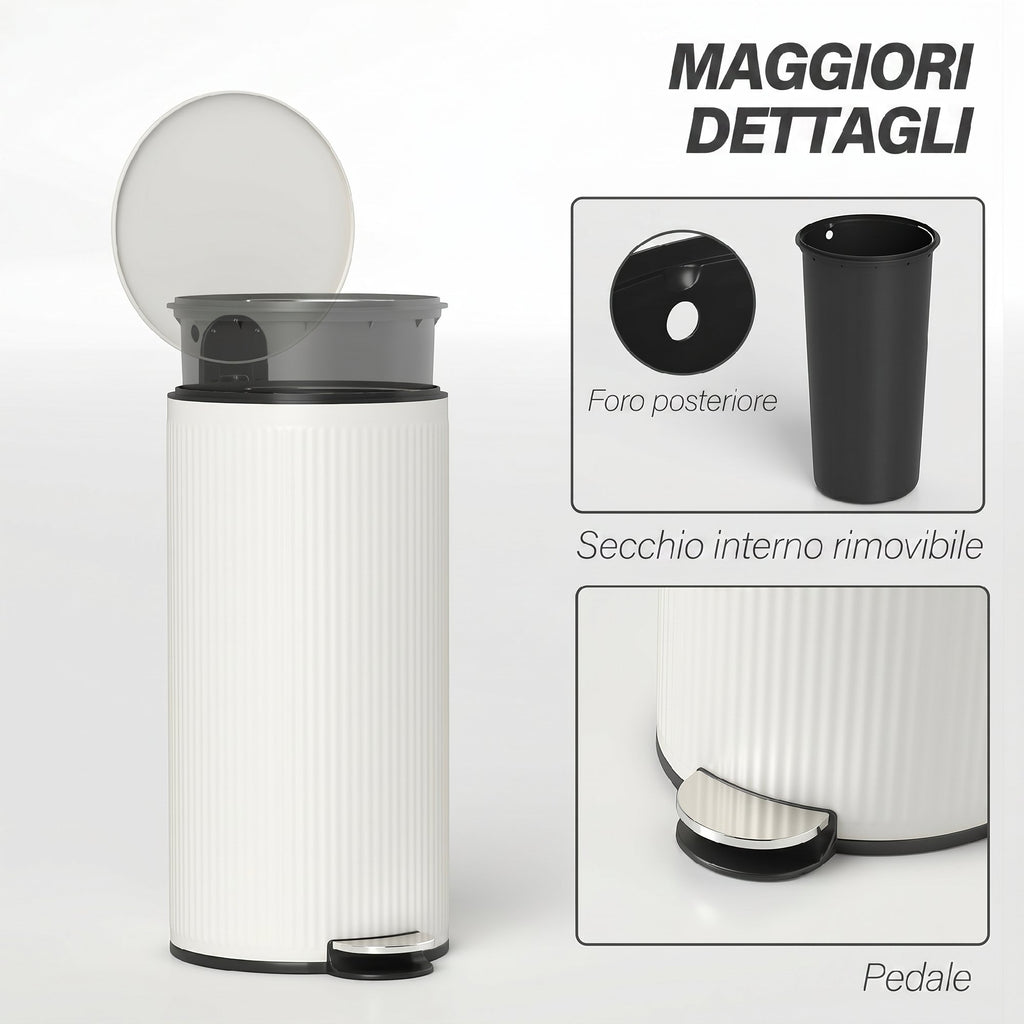 HOMCOM 30L Metal and PP Soft-Close Lid Rubbish Bin, Cream