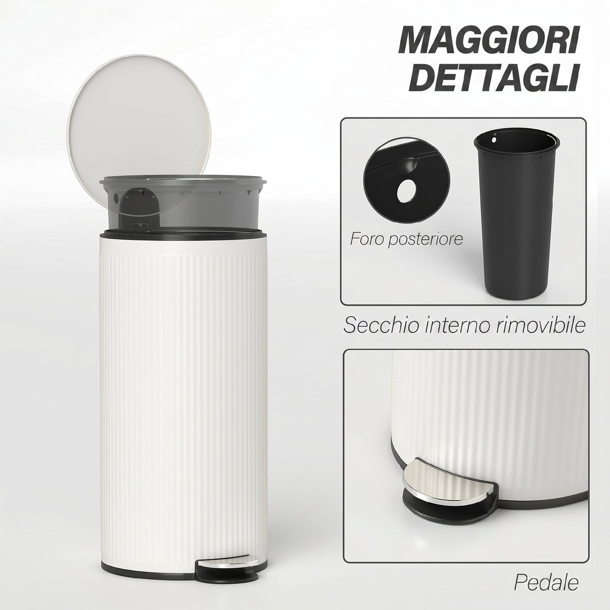 HOMCOM 30L Metal and PP Soft-Close Lid Rubbish Bin, Cream