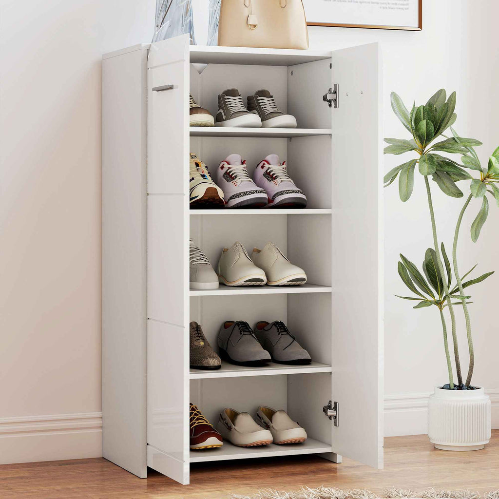 HOMCOM Modern Entryway Shoe Rack with 5 Adjustable Shelves, 55x36x108 cm, White