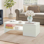 HOMCOM Wooden Coffee Table with Sliding Top and Open and Retractable Shelf, 110x52x36 cm, White