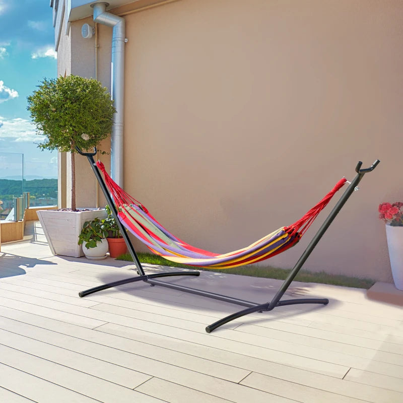 Freestanding Garden Hammock with Steel Frame and Multicolored Cotton, Carrying Case Included - Borge' Group Limited