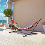 Freestanding Garden Hammock with Steel Frame and Multicolored Cotton, Carrying Case Included - Borge' Group Limited