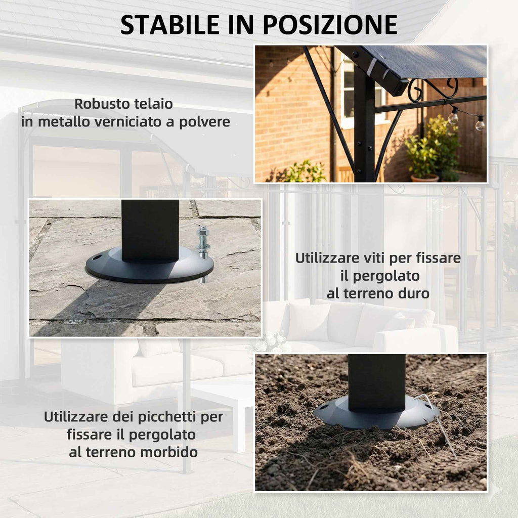 Outsunny Gazebo Pergola with 16 Drainage Holes, Metal and Polyester, 3.8x2.8m, Grey