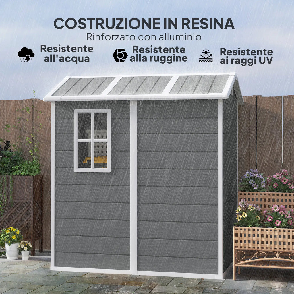 Resin Garden Shed with Floor, Lockable Door and Window, 1.3 x 1.8 m, Grey