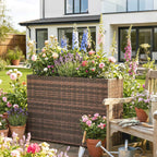 Outsunny 45L Outdoor Rattan Raised Garden Bed with Drainage Holes and Adjustable Feet, Brown