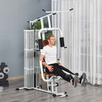 Multifunctional Fitness Station for Home and Gym with 4 Padding, in Steel and PU, 150x110x210 cm, White
